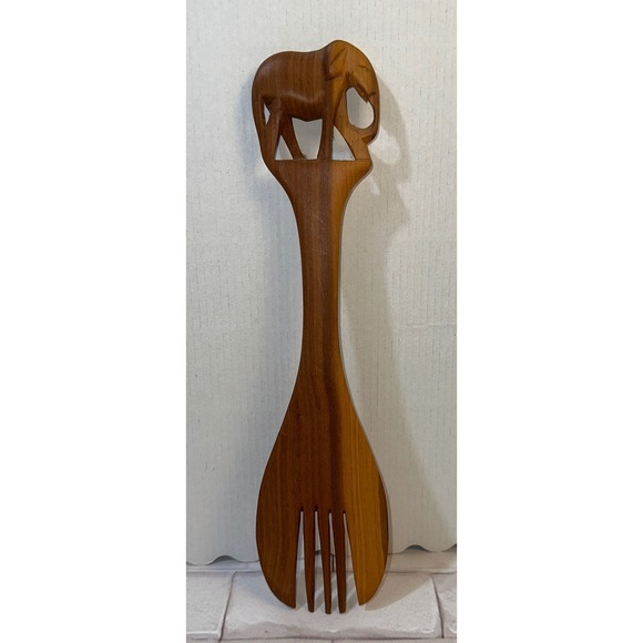 Other - Hand Carved Wooden Elephant Serving Fork Brown African Folk Art‎ Kitchen Decor